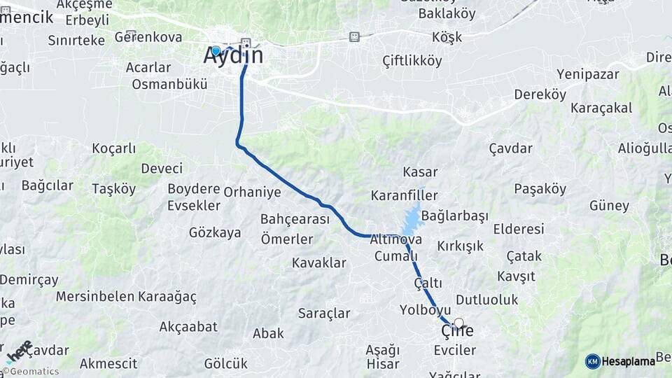 Aydın Efeler Çine Arası Kaç Km - Yol Haritası