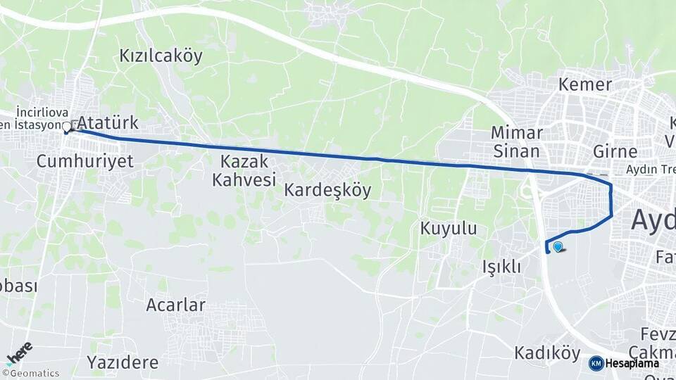 Aydın Efeler İncirliova Arası Kaç Km - Yol Haritası