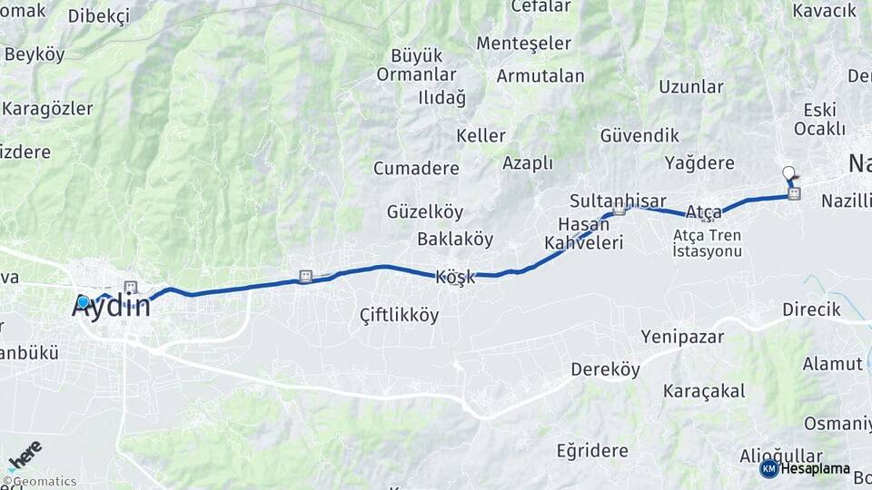 Aydın Efeler İsabeyli Nazilli Arası Kaç Km - Yol Haritası