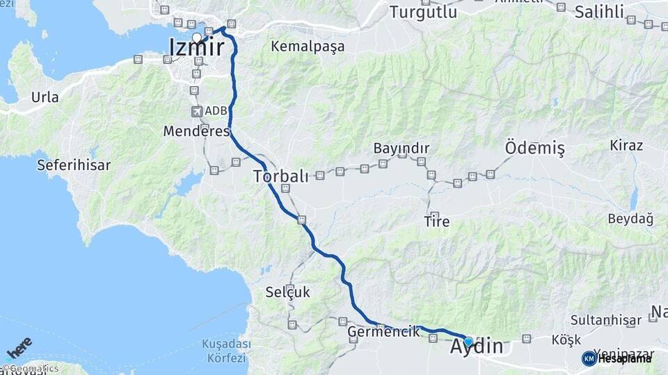 Aydın Efeler İzmir Arası Kaç Km - Yol Haritası
