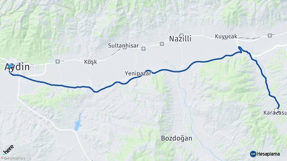 Aydın Efeler Karacasu Arası Kaç Km - Yol Haritası
