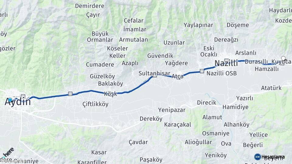 Aydın Efeler Kuyucak Arası Kaç Km - Yol Haritası