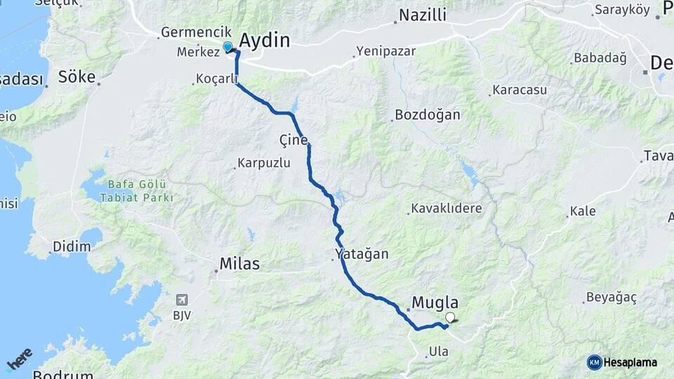 Aydın Efeler Muğla Arası Kaç Km - Yol Haritası