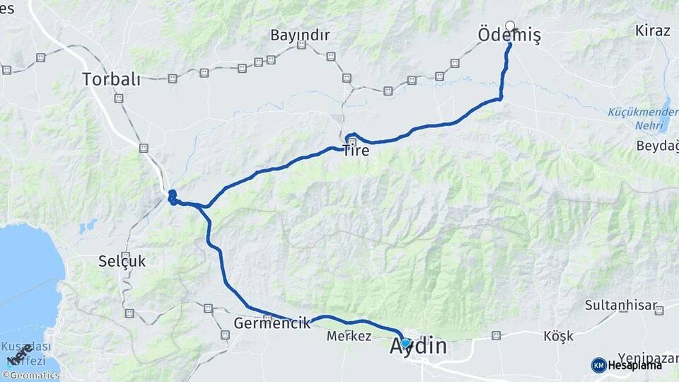 Aydın Efeler Ödemiş İzmir Arası Kaç Km - Yol Haritası