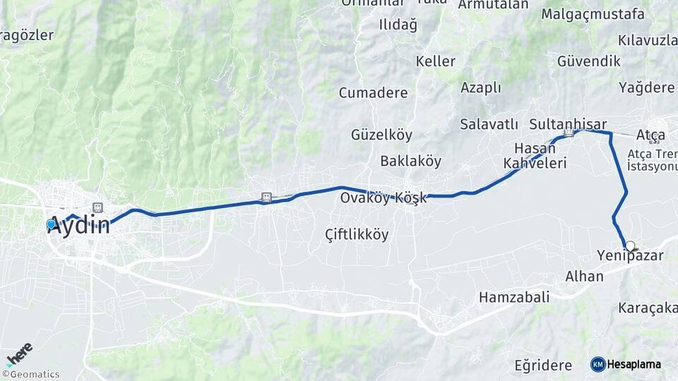 Aydın Efeler Yenipazar Arası Kaç Km - Yol Haritası