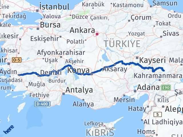 Aydın Ekinözü Kahramanmaraş Arası Kaç Km - Yol Haritası