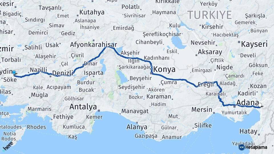Aydın Erzin Hatay Arası Kaç Km - Yol Haritası