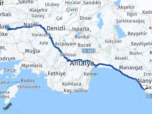 Aydın Gazipaşa Antalya Arası Kaç Km - Yol Haritası