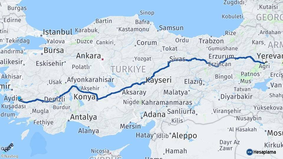Aydın Germencik Ağrı Arası Kaç Km - Yol Haritası
