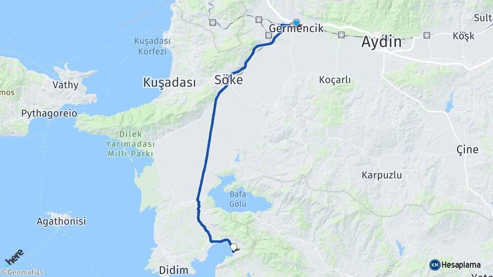 Aydın Germencik Akbük Didim Arası Kaç Km - Yol Haritası