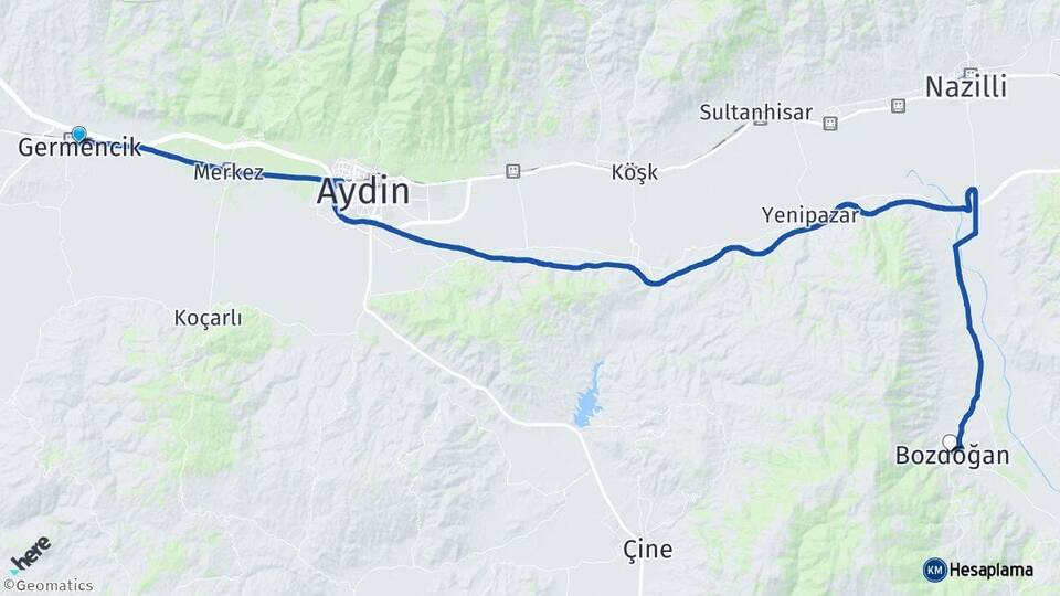 Aydın Germencik Bozdoğan Arası Kaç Km - Yol Haritası