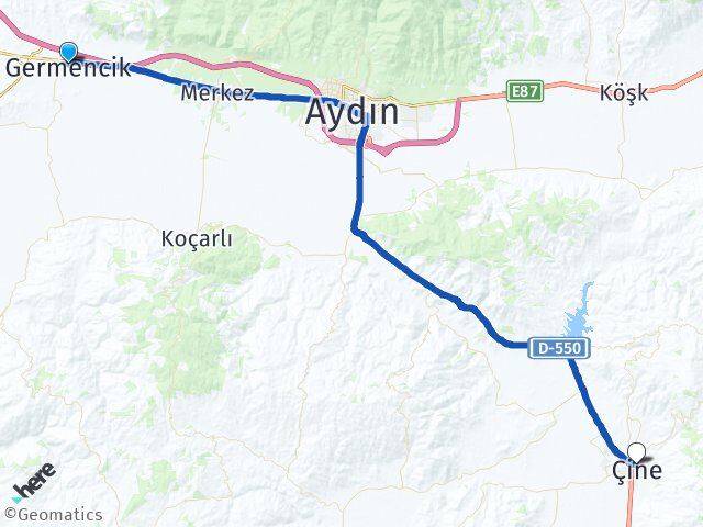 Aydın Germencik Çine Arası Kaç Km - Yol Haritası
