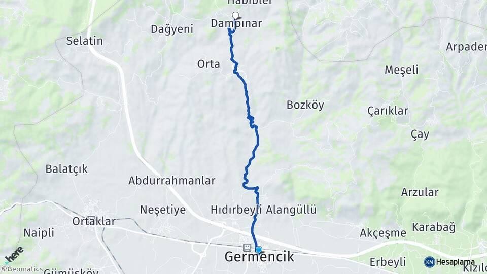 Aydın Germencik Dampınar Germencik Arası Kaç Km - Yol Haritası