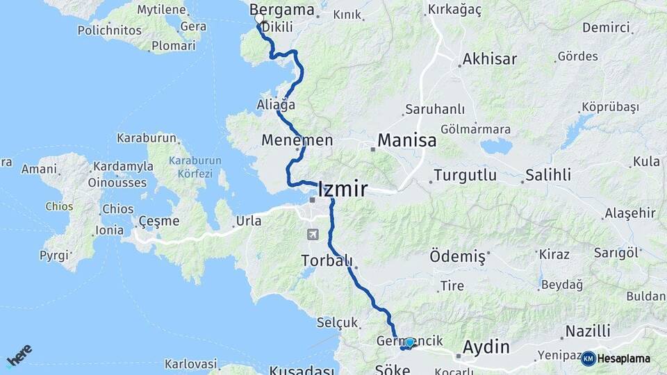 Aydın Germencik Dikili İzmir Arası Kaç Km - Yol Haritası