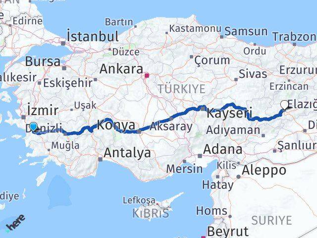 Aydın Germencik Elazığ Arası Kaç Km - Yol Haritası