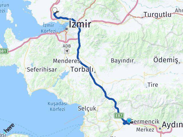 Aydın Germencik Evka-5 Çiğli İzmir Arası Kaç Km - Yol Haritası