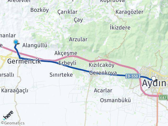 Aydın Germencik Hıdırbeyli Efeler Arası Kaç Km - Yol Haritası