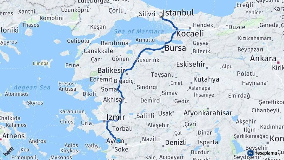 Aydın Germencik İstanbul Arası Kaç Km - Yol Haritası