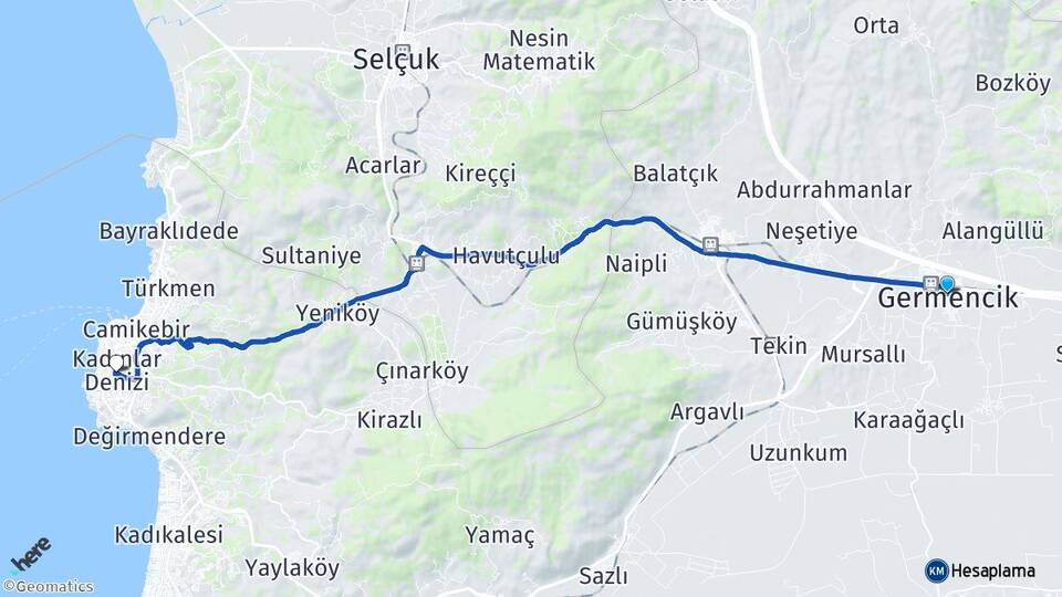 Aydın Germencik Kadınlar Denizi Kuşadası Arası Kaç Km - Yol Haritası