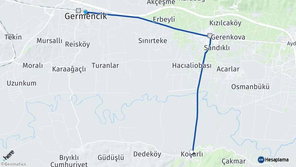 Aydın Germencik Koçarlı Arası Kaç Km - Yol Haritası