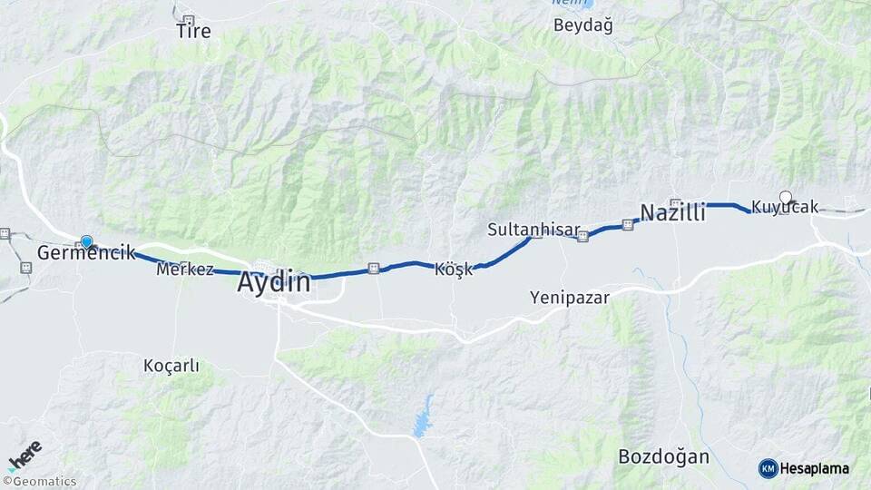 Aydın Germencik Kuyucak Arası Kaç Km - Yol Haritası