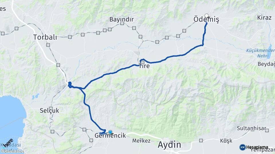 Aydın Germencik Ödemiş İzmir Arası Kaç Km - Yol Haritası
