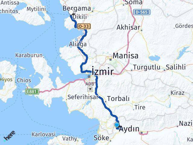 Aydın Germencik Ortaklar Dikili İzmir Arası Kaç Km - Yol Haritası