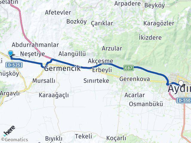 Aydın Germencik Ortaklar Efeler Arası Kaç Km - Yol Haritası