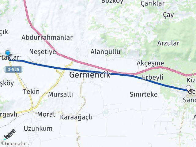 Aydın Germencik Ortaklar İncirliova Arası Kaç Km - Yol Haritası