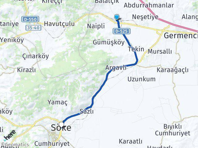 Aydın Germencik Ortaklar Söke Arası Kaç Km - Yol Haritası