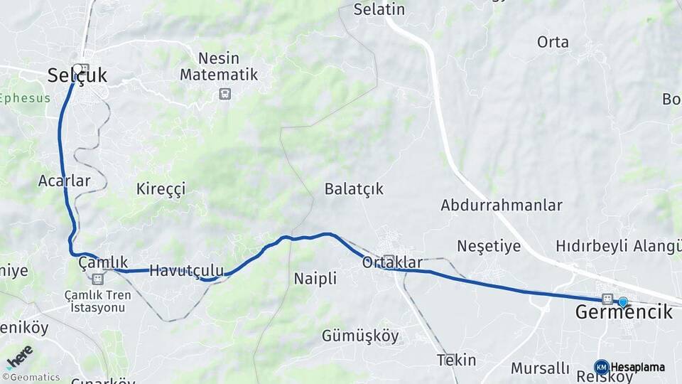 Aydın Germencik Selçuk İzmir Arası Kaç Km - Yol Haritası