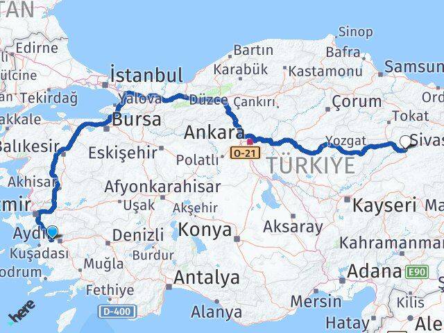 Aydın Germencik Sivas Arası Kaç Km - Yol Haritası
