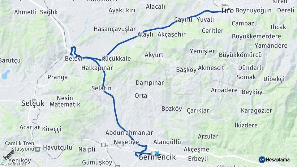 Aydın Germencik Tire İzmir Arası Kaç Km - Yol Haritası