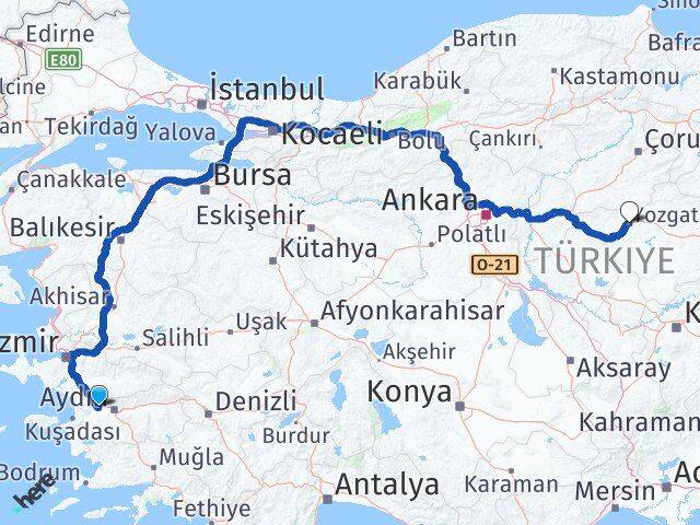 Aydın Germencik Yozgat Arası Kaç Km - Yol Haritası