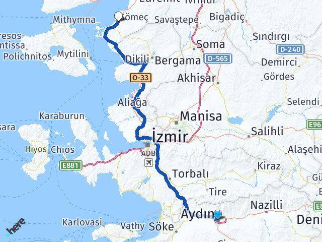 Aydın Gömeç Balıkesir Arası Kaç Km - Yol Haritası