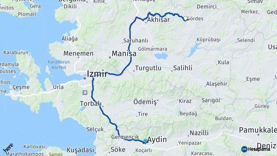 Aydın Gördes Manisa Arası Kaç Km - Yol Haritası