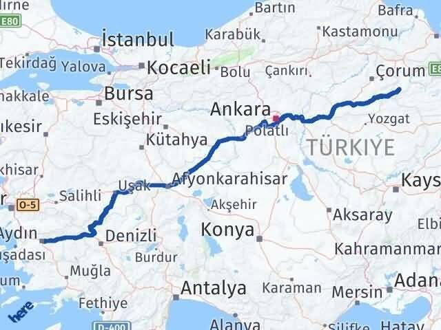 Aydın Göynücek Amasya Arası Kaç Km - Yol Haritası