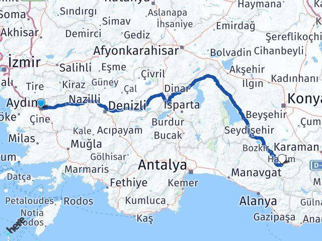 Aydın Hadim Konya Arası Kaç Km - Yol Haritası