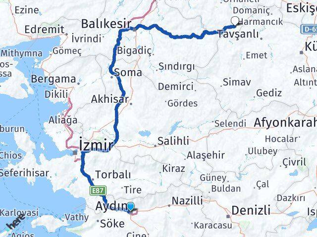 Aydın Harmancık Bursa Arası Kaç Km - Yol Haritası