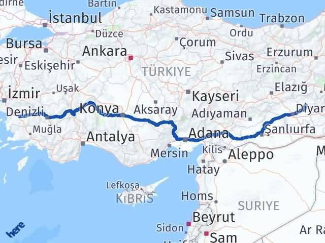 Aydın Hazro Diyarbakır Arası Kaç Km - Yol Haritası