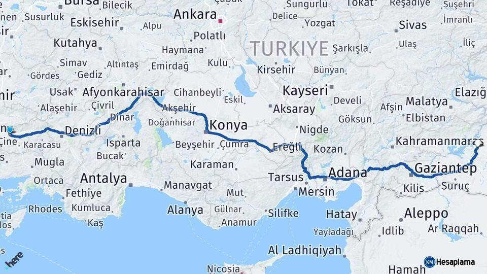 Aydın Hilvan Şanlıurfa Arası Kaç Km - Yol Haritası