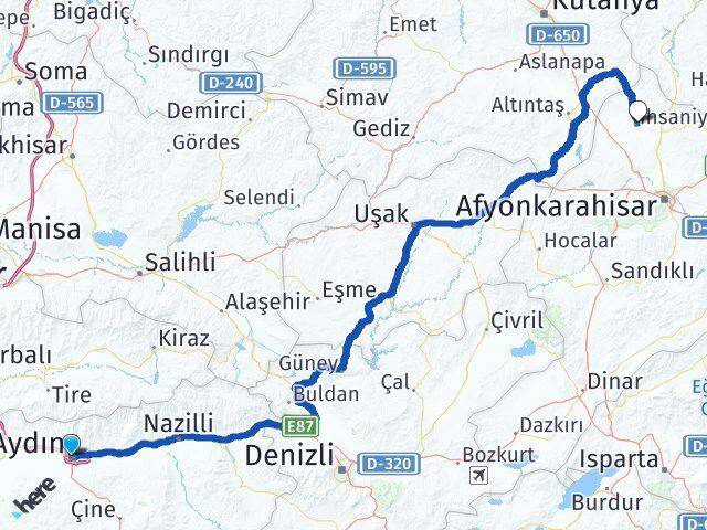 Aydın İhsaniye Afyonkarahisar Arası Kaç Km - Yol Haritası