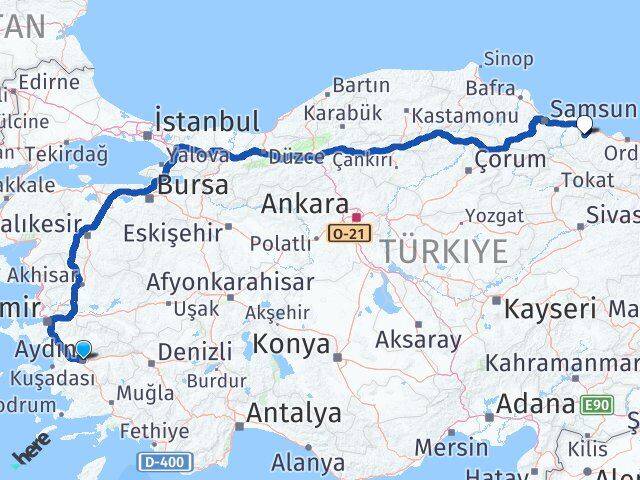 Aydın İkizce Ordu Arası Kaç Km - Yol Haritası