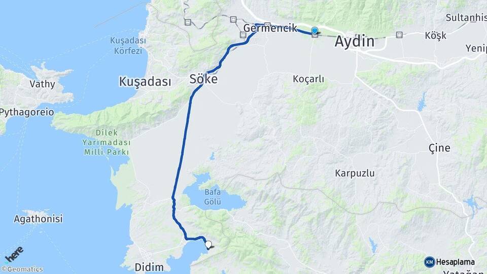 Aydın İncirliova Akbük Didim Arası Kaç Km - Yol Haritası