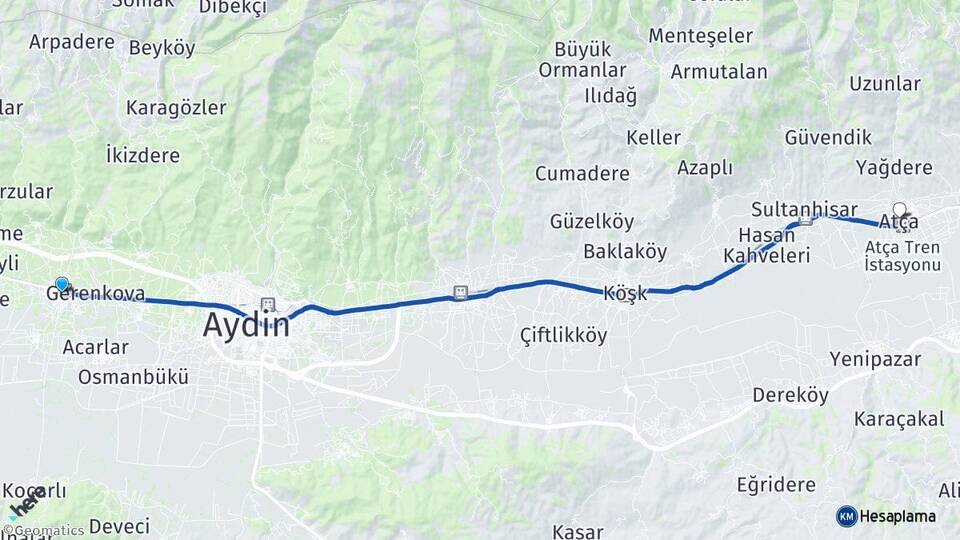 Aydın İncirliova Atça Sultanhisar Arası Kaç Km - Yol Haritası