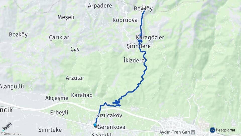 Aydın İncirliova Beyköy İncirliova Arası Kaç Km - Yol Haritası