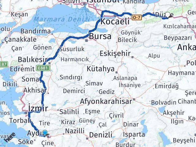 Aydın İncirliova Bolu Arası Kaç Km - Yol Haritası