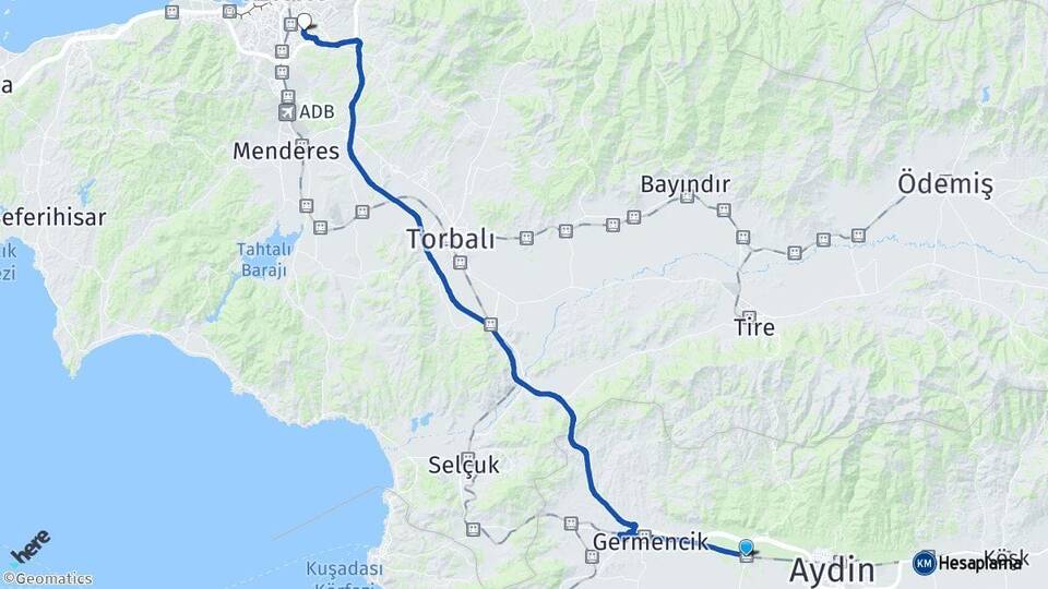 Aydın İncirliova Buca İzmir Arası Kaç Km - Yol Haritası