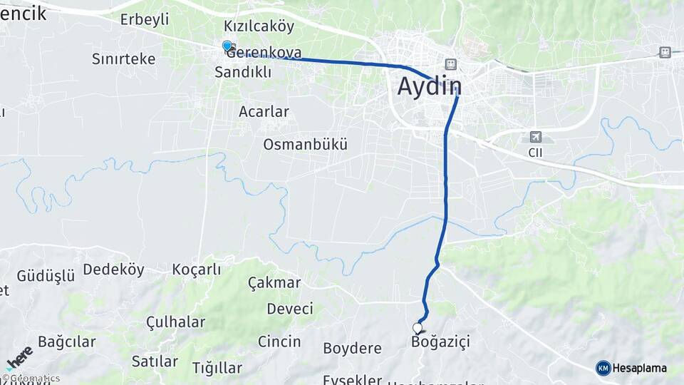 Aydın İncirliova Çakırbeyli Koçarlı Arası Kaç Km - Yol Haritası
