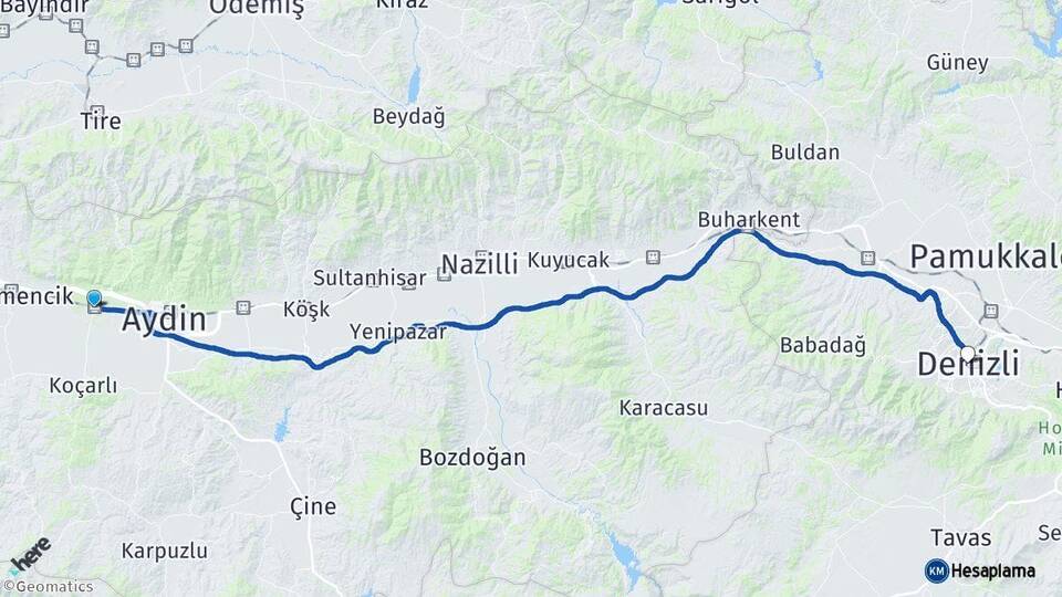 Aydın İncirliova Denizli Arası Kaç Km - Yol Haritası